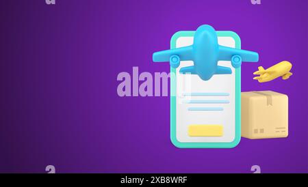 Flugzeug Fracht Lieferung Internet App Smartphone GPS Navigation Service 3D Symbol Vektor Illustration. Luftfrachtversand Pappkarton Paket Internat Stock Vektor