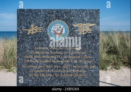 Die Denkmäler der Divisionen, die am Utah Beach während des Zweiten Weltkriegs in der Normandie kämpften Stockfoto