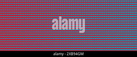 Auffällige und farbenfrohe horizontale Streifen in Rot und Blau mit abstraktem Muster sorgen für einen auffälligen visuellen Effekt. Langes Banner, psychedelischer Hintergrund Stockfoto