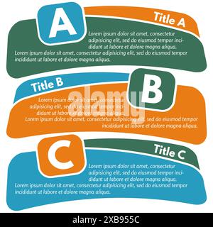 Set aus drei horizontalen bunten Optionen Banner. Schritt-für-Schritt-Infografik-Designvorlage. Vektorabbildung Stock Vektor