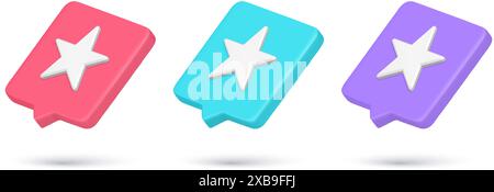 Realistische mehrfarbige Sterne Bewertung Quick Tips 3D Symbol Sammlung Vektor-Illustration. Setzen Insignien Erfolg Erfolg Lieblings beste Belohnung Stock Vektor