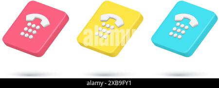 Sammlung realistische schnelle Tipps retro Telefon Call Center Anwendung Internet-Benachrichtigung 3D Symbol Vektor Illustration. Kundenbetreuung für Helpline einrichten Stock Vektor