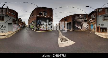 360 Grad Panorama Ansicht von 360°-Panorama der unterirdischen Street Art-Kultur der Back Alley Gallery in Eggins Lane CBD von Lismore Northern Rivers New South Wales Australien