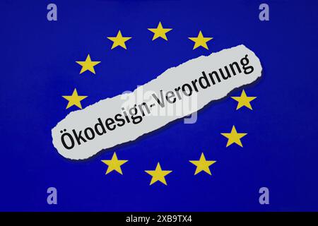 EU-Symbol mit Ökodesign-Verordnung EU-Symbol mit Ökodesign-Verordnung, 11.06.2024, Borkwalde, Brandenburg, auf einem EU-Symbol befindet sich der Schriftzug Ökodesign-Verordnung. *** EU-Symbol mit Ökodesign-Verordnung EU-Symbol mit Ökodesign-Verordnung, 11 06 2024, Borkwalde, Brandenburg, auf einem EU-Symbol befindet sich die Beschriftung Ökodesign-Verordnung Stockfoto