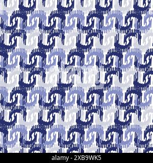 Indigoblau Stickeffekt abstrakter Vektor nahtloser Muster Hintergrund. Modernes maskulines Grafikdesign für den Trend der Handarbeit mit Blockmuster. Stock Vektor