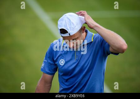 'S-HERTOGENBOSCH, NIEDERLANDE - 11. JUNI: Tallon Griekspoor aus den Niederlanden sieht in der ersten Runde seiner Männer im Einzel gegen Miomir Kecmanovic aus Serbien am 2. Tag der Libema Open Grass Court Championships beim Autotron am 11. Juni 2024 in 's-Hertogenbosch, Niederlande (Foto: Rene Nijhuis/BSR Agency) NOOR Stockfoto