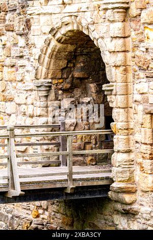 Spektakuläre Aussicht auf das berühmte Schloss St. Andrews aus dem 13. Jahrhundert bei Sonnenschein in Fife, Schottland Stockfoto