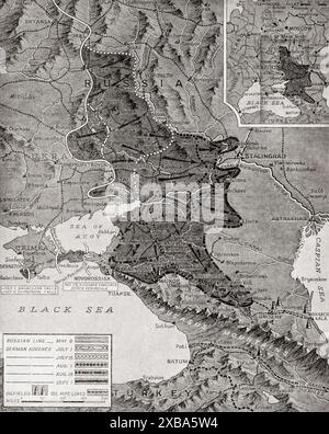 Karte mit den wichtigsten Kampfzentren zwischen den japanischen und alliierten Streitkräften in Papua-Neuguinea, 27. Bis 30. August 1942. Aus dem Krieg in Bildern 3. Jahr Stockfoto