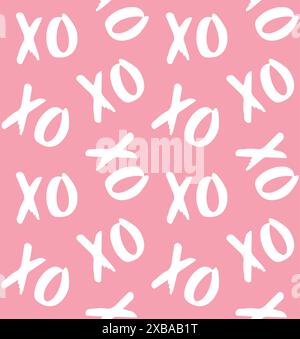 Nahtloses Vektor-Muster der Hand gezeichneten Kritzelskizze Xoxo-Schrift isoliert auf rosa Hintergrund Stock Vektor