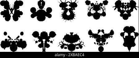 Rorschach-Blots. Psychologie und Psychiatrie Testgeräte, psychische Gesundheit und Krankheitsdiagnostik. Malerei von Blobs in verschiedenen Formen, neoterische Vektorsätze Stock Vektor