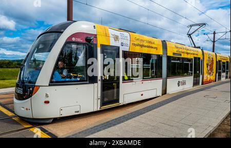 Edinburgh Tram am Bahnhof Ingliston Park & Ride in der Nähe von Edinburgh, Schottland Stockfoto