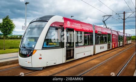 Edinburgh Tram am Bahnhof Ingliston Park & Ride in der Nähe von Edinburgh, Schottland Stockfoto