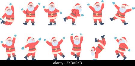 weihnachtsmann tanzen. weihnachtsmann in aktiven Posen, springender, bewegender Break-Tanz. Silvester und Winterferien Charakter, aktuelles Vektorset Stock Vektor