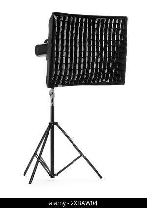 Professionelle Beleuchtung isoliert auf weiß. Fotostudio-Ausstattung Stockfoto