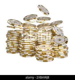 3D Illustration Stapel Gold Münzen Chip Casino Poker transparenter Hintergrund Stockfoto