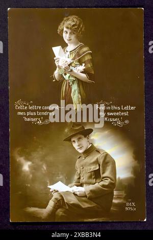 WWI-Postkarte aus Frankreich-1915 - Patriotisches Poster aus der Zeit des Ersten Weltkriegs Stockfoto