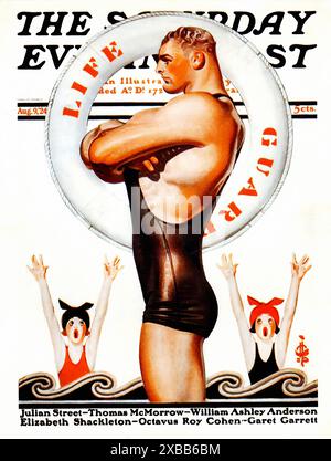 LEYENDECKER, Joseph Christian - Life Guard, Saturday Evening Post, 9. August 1924. Stockfoto