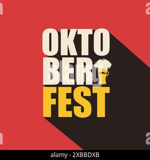 Oktoberfest modernes Typografie-3D-Textkonzept mit einem Bierbecher auf rotem Hintergrund. Oktoberfest bearbeitbare Grußkarte für das deutsche Bierfest Stock Vektor