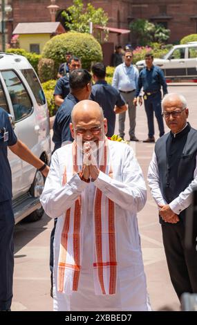 Neu-Delhi, Indien. Juni 2024. Der indische Innenminister der Union Amit Shah trifft im Innenministerium in Neu-Delhi ein, um die Leitung des Innenministers der Union in Neu-Delhi zu übernehmen. Quelle: SOPA Images Limited/Alamy Live News Stockfoto