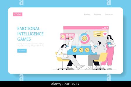 Emotionale Intelligenz-Spielekonzept. Charaktere nehmen über interaktive Anwendungen auf einer Website an Therapieaktivitäten Teil. Vektorabbildung. Stock Vektor
