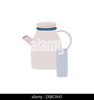 Glas-Teekanne mit Glas auf weißem Hintergrund. Stock Vektor