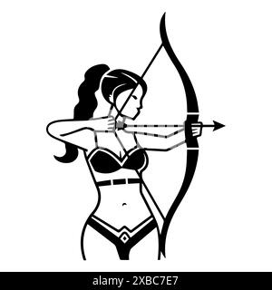 Archer Woman Logo oder Modern Line Symbol. Vektorgrafik und Ikonendesign mit auffälligen Konturen. Schwarz-weiß Pixel Perfect minimalistisches Symbol isoliert wh Stock Vektor