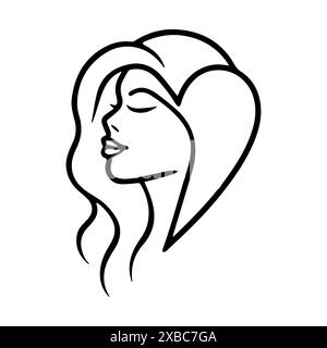 Logo mit Herz für Damen oder Symbol mit moderner Linie. Vektorgrafik und Ikonendesign mit auffälligen Konturen. Schwarz-weiß Pixel Perfect minimalistisches Symbol isoliert wh Stock Vektor