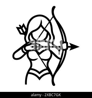 Archer Woman Logo oder Modern Line Symbol. Vektorgrafik und Ikonendesign mit auffälligen Konturen. Schwarz-weiß Pixel Perfect minimalistisches Symbol isoliert wh Stock Vektor