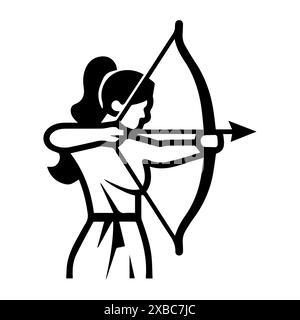 Archer Woman Logo oder Modern Line Symbol. Vektorgrafik und Ikonendesign mit auffälligen Konturen. Schwarz-weiß Pixel Perfect minimalistisches Symbol isoliert wh Stock Vektor