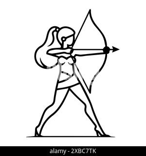 Archer Woman Logo oder Modern Line Symbol. Vektorgrafik und Ikonendesign mit auffälligen Konturen. Schwarz-weiß Pixel Perfect minimalistisches Symbol isoliert wh Stock Vektor