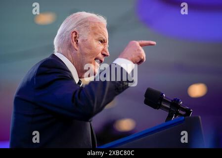 Washington, Usa. Juni 2024. US-Präsident Joe Biden hält am Dienstag, den 11. Juni 2024, auf der jährlichen „Gun Sense University“-Konferenz des Everytown for Gun Safety Action Fund in Washington, DC, eine Rede. Kredit: Ken Cedeno/Pool über CNP Kredit: Abaca Press/Alamy Live News Stockfoto