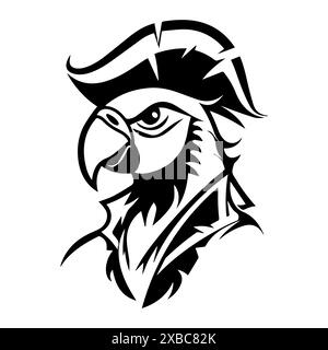 Pirate Parrot Logo oder moderne Linie. Vektorgrafik und Ikonendesign mit auffälligen Konturen. Schwarz-weiß Pixel Perfect minimalistisches Symbol isoliert W Stock Vektor