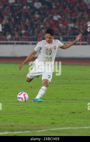 Jakarta, Indonesien, 11. Juni 2024 MARSELINO FERDINAN Shooting während der Qualifikation zur FIFA-Weltmeisterschaft Indonesien gegen die Philippinen 2026 (AFC) und der Qualifikation zur AFC-Asienmeisterschaft 2027 im Stadion Utama Gelora Bung Karno am 11. Juni 2024 in Jakarta Indonesien, Credit Shaquille Fabri/Alamy Live News Stockfoto