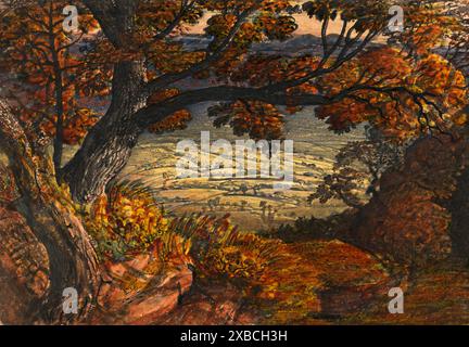 Der Weald von Kent. Samuel Palmer. Zwischen 1833 und 1834. Aquarell und Gouache. Stockfoto