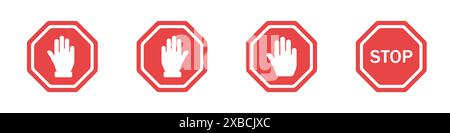 Set von Verbotsschildern, Stopp, nein, Ban, Gefahrenvektor. Satz von Verbotszeichen Vektor. Einfache Symbole von Sechsecken für Warnvektor. Stock Vektor