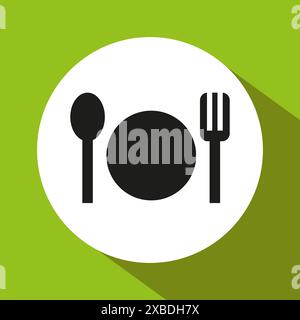 Vektor der Essenssymbole. Gabelplatte löffeln. Grüner Hintergrund. Symbol für Restaurant. Stock Vektor