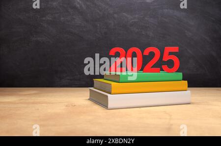 Neues Jahr 2025 Kreatives Design-Konzept mit Büchern – 3D-gerendertes Bild Neues Jahr 2025 Kreatives Design-Konzept mit Büchern – 3D-gerendertes Bild Stockfoto