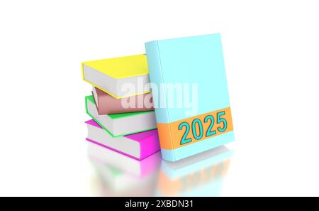 Neues Jahr 2025 Kreatives Design-Konzept mit Büchern – 3D-gerendertes Bild Neues Jahr 2025 Kreatives Design-Konzept mit Büchern – 3D-gerendertes Bild Stockfoto
