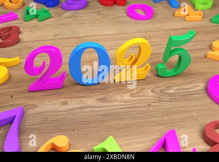 Neujahr 2025 Creative Design Concept – 3D-gerendertes Bild Stockfoto