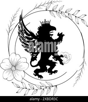 Blumen griffin Wappentätowierwappen im Vektorformat Stock Vektor