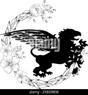 Blumen griffin Wappentätowierwappen im Vektorformat Stock Vektor