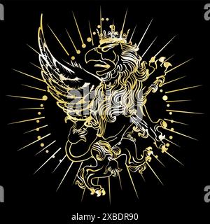 Luxuriöses griffin Wappen goldenes Tattoo-Emblem im Vektorformat Stock Vektor
