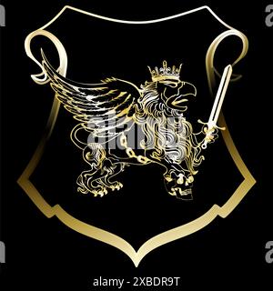 Luxuriöses griffin Wappen goldenes Tattoo-Emblem im Vektorformat Stock Vektor