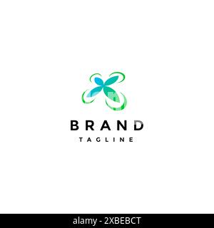 Einfaches, Grünes Logo Für Umweltfreundliche Drohnen. Vier-Blatt- und Propellersymbole bilden Ein Logo für die Silhouette der Drohne. Stock Vektor