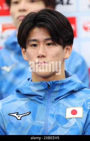 Tokio, Japan. Juni 2024. Daiki Hashimoto (JPN) Kunstturnen : Japan Gymnastics Association stellt die neue Uniform für die Olympischen Spiele 2024 in Tokio vor. Quelle: Yohei Osada/AFLO SPORT/Alamy Live News Stockfoto