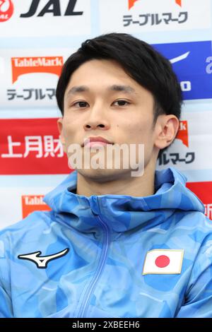 Tokio, Japan. Juni 2024. Wataru Tanigawa (JPN) Kunstturnen : Japan Gymnastics Association stellt die neue Uniform für die Olympischen Spiele 2024 in Tokio vor. Quelle: Yohei Osada/AFLO SPORT/Alamy Live News Stockfoto