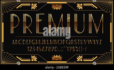 Art Deco-Schriftart oder goldene 1920er Jahre elegante Schriftart und Vintage-Alphabet, vektorenglische Buchstaben. Art déco-Schriftart im Retro-Vintage-Stil der 20er Jahre, Jugendstilstil mit goldenen Buchstaben in klassischer Schrift Stock Vektor