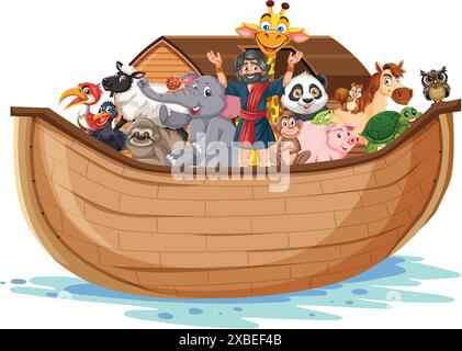 Verschiedene Tiere zusammen auf einem großen Boot Stock Vektor