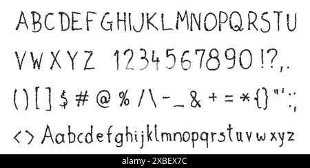 Handgezeichneter Bleistift-Alphabet. Voller Zeichensatz in Groß- und Kleinbuchstaben – handgeschriebene Schriftart im legeren Stil. Vektorschriftart. Stock Vektor