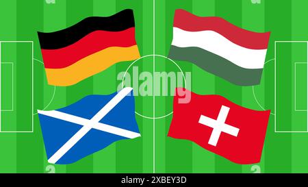 Fußball-Europameisterschaft 2024 in Deutschland. Gruppe A. Deutschland, Schottland, Ungarn, Schweiz. Layout Banner Hintergrund Poster Webdesign. Vektorabbildung. Stock Vektor